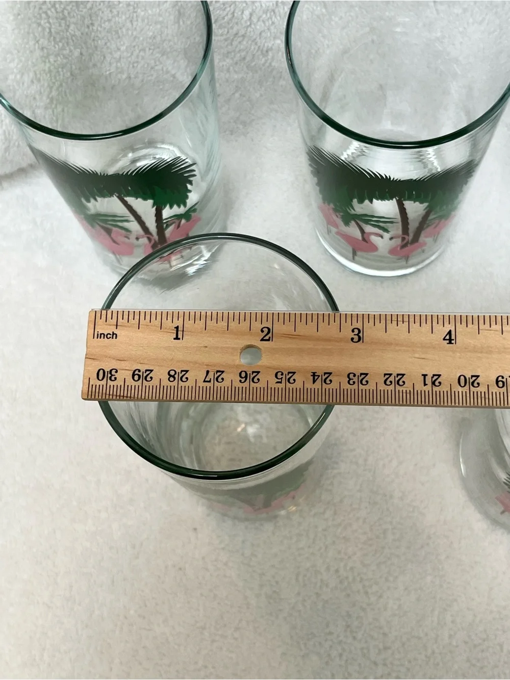 Tropical Flamingo Vintage Highball Glass - Pink & Green Set  Of 5 Holds 12  EUC